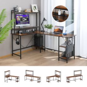 EVAJOY Home Office Desk, 94.5' Two Person L-Shaped Gaming Desk with AC Outlets and USB Ports, Double Workstation with Monitor Stand, Adjustable Shelf,