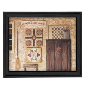 "Antique Game Boards" By Pam Britton, Printed Wall Art, Ready To Hang Framed Poster, Black Frame