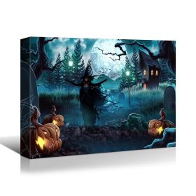 Drop-Shipping Framed Canvas Wall Art Decor Painting For Halloween, Witch in Haunted Grave Yard Painting For Halloween Gift, Decoration For Halloween L