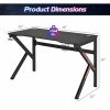 48 Inch K-shaped Gaming Desk with Cup Holder with Headphone Hook