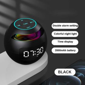 Mini Dual Alarm Bluetooth Speaker Colorful Night Light (Color: Black)