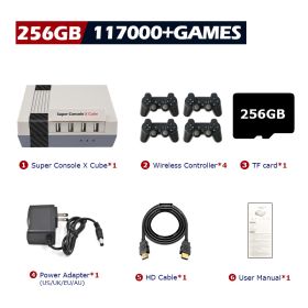 Super Console X Cube Retro Game Console Support 117000 Video Games 70 Emulators for PSP/PS1/DC/N64/MAME with Gamepads (Color: 256G wireless-4, Bundle: US plug)