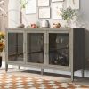 Wood Storage Cabinet with Three tempered glass doors and Adjustable Shelf,Suitable for living room, study and entrance