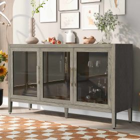 Wood Storage Cabinet with Three tempered glass doors and Adjustable Shelf,Suitable for living room, study and entrance (Color: Gray)