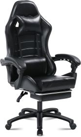 Ergonomic Gaming Chair for Adults, Comfortable Computer Chair for Heavy People, Adjustable Height Office Desk Chair with Wheels, Breathable Leather Vi (Color: Black)