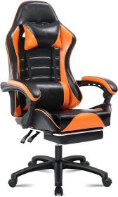 Ergonomic Gaming Chair for Adults, Comfortable Computer Chair for Heavy People, Adjustable Height Office Desk Chair with Wheels, Breathable Leather Vi (Color: Orange)