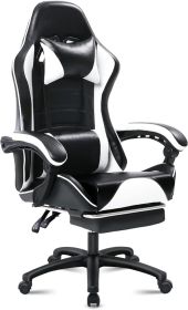 Ergonomic Gaming Chair for Adults, Comfortable Computer Chair for Heavy People, Adjustable Height Office Desk Chair with Wheels, Breathable Leather Vi (Color: White)