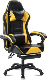 Ergonomic Gaming Chair for Adults, Comfortable Computer Chair for Heavy People, Adjustable Height Office Desk Chair with Wheels, Breathable Leather Vi (Color: Yellow)