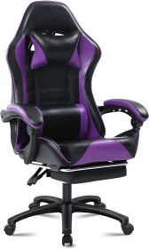 Ergonomic Gaming Chair for Adults, Comfortable Computer Chair for Heavy People, Adjustable Height Office Desk Chair with Wheels, Breathable Leather Vi (Color: Purple)