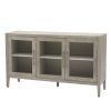 Wood Storage Cabinet with Three tempered glass doors and Adjustable Shelf,Suitable for living room, study and entrance